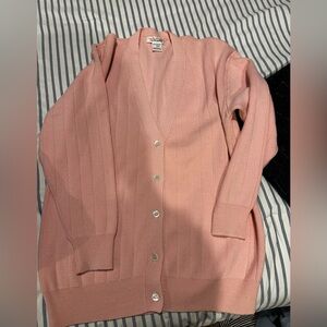 100% Wool Ribbed Talbots Pink Cardigan Sweater Excellent Condition Unworn